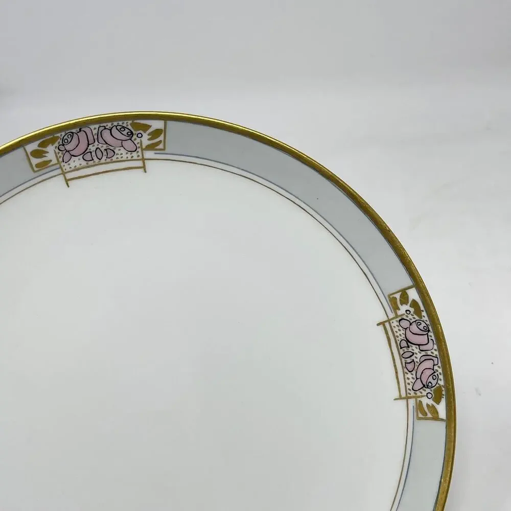Haviland France White Gold Rim Pink Blue Art Deco Floral China Plate Set of‎ 4